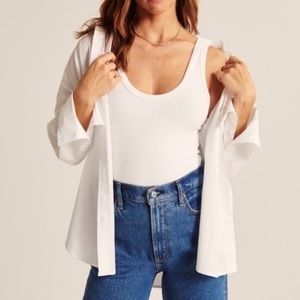 New Abercrombie Seamless Rib Fabric Scoopneck Bodysuit White